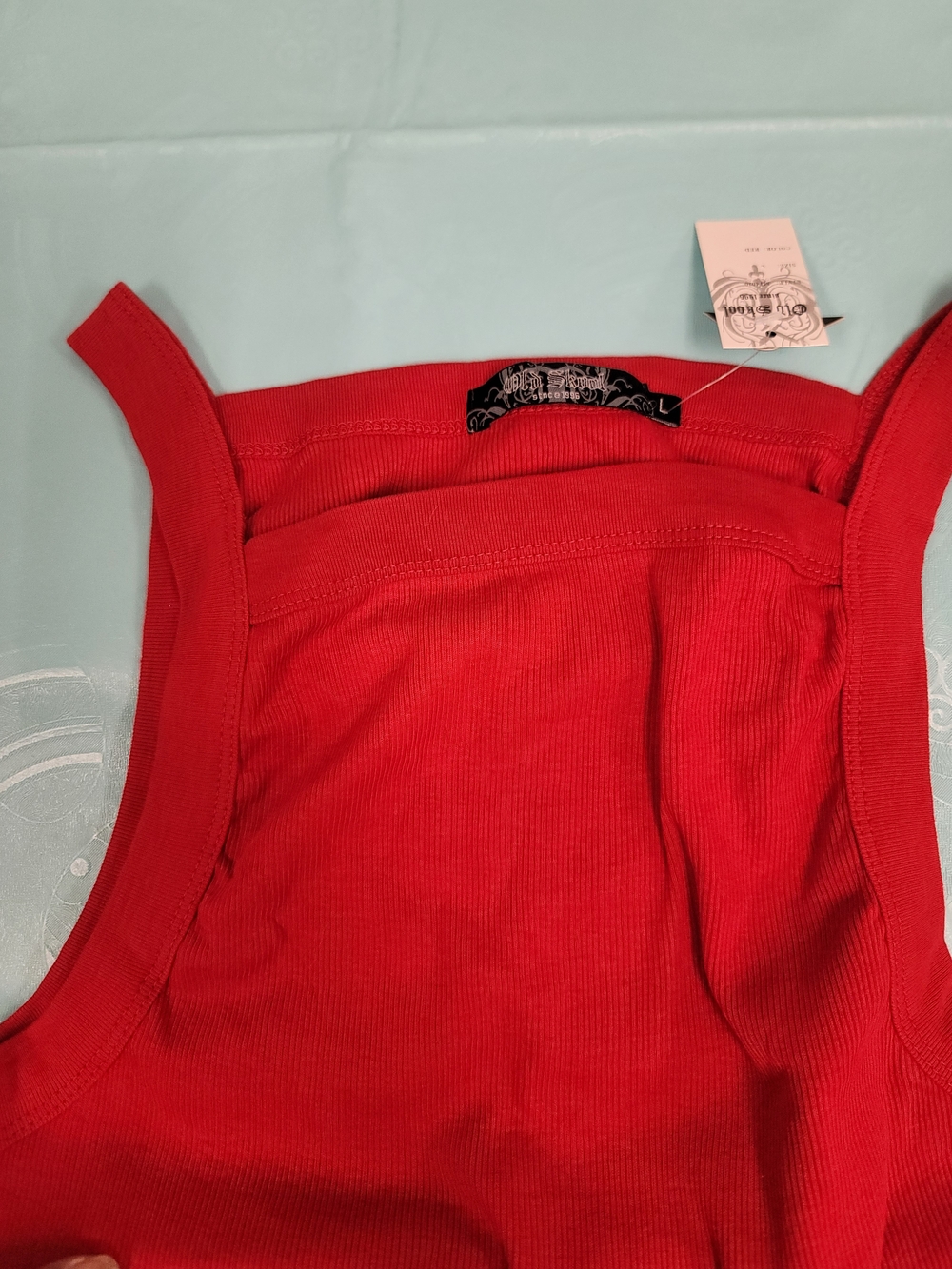 Men's Red Ribbed Square-Neck Tank Top - Picture 5 of 15